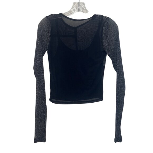 Hollister Long Sleeve Sheer Patchwork Top Womens Small Black Metallic New WOT - Picture 2 of 7